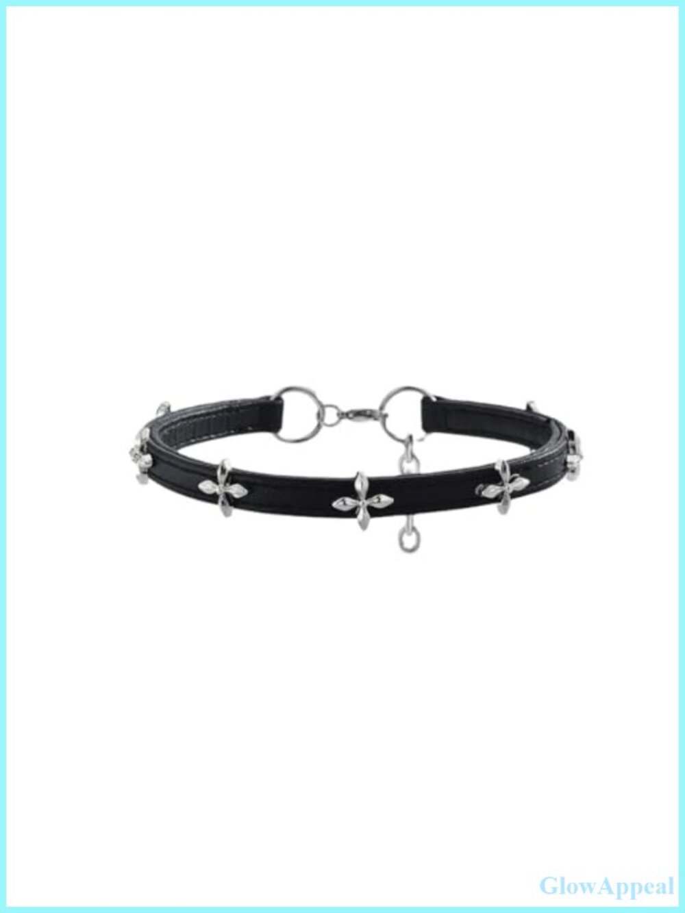 Adjustable Leather Choker Necklace Silver Cross Stud Gothic Punk Y2K